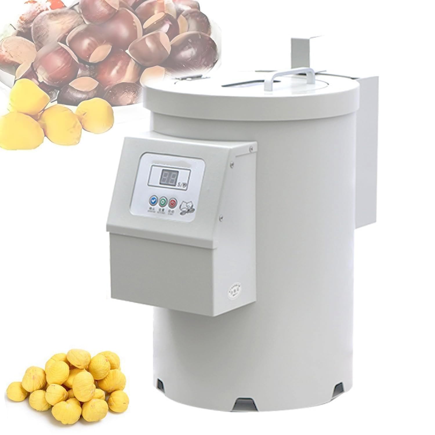 YXZYFPP Chestnut Shelling Machine, Automatic Peeler with 10 Blades, Adjustable Timing Up to 99 Seconds, Visible Glass Window for Efficient Chestnut Processing