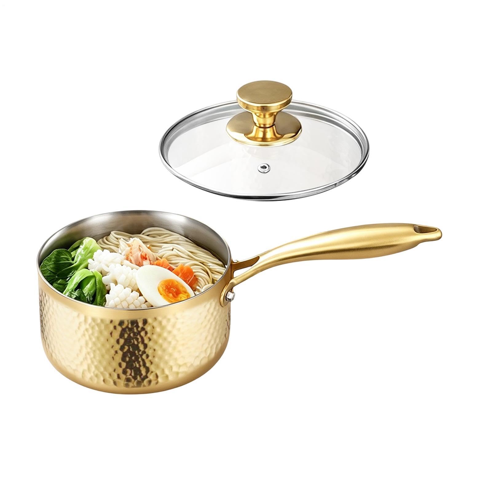 Cazo para Salsas Cacerola de Cocina Fabricada en Acero Inoxidable con Mango | Olla Pequeña Para Cocinar, Tapa Incluida Para Hogar Cocina Restaurante Al Aire Libre Jardín Ca