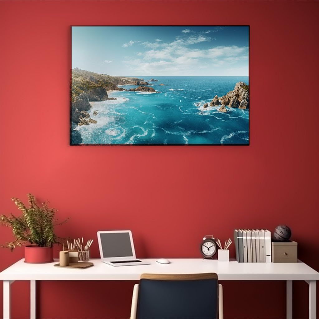 Canvas for Living room. Coastal Serenity Meets Raw Natural Power in a Vibrant Seascape Dance, 27 x 18 inch Canvas Wall Art - Ready to Hang - 69x46 cm (27x18 inch)