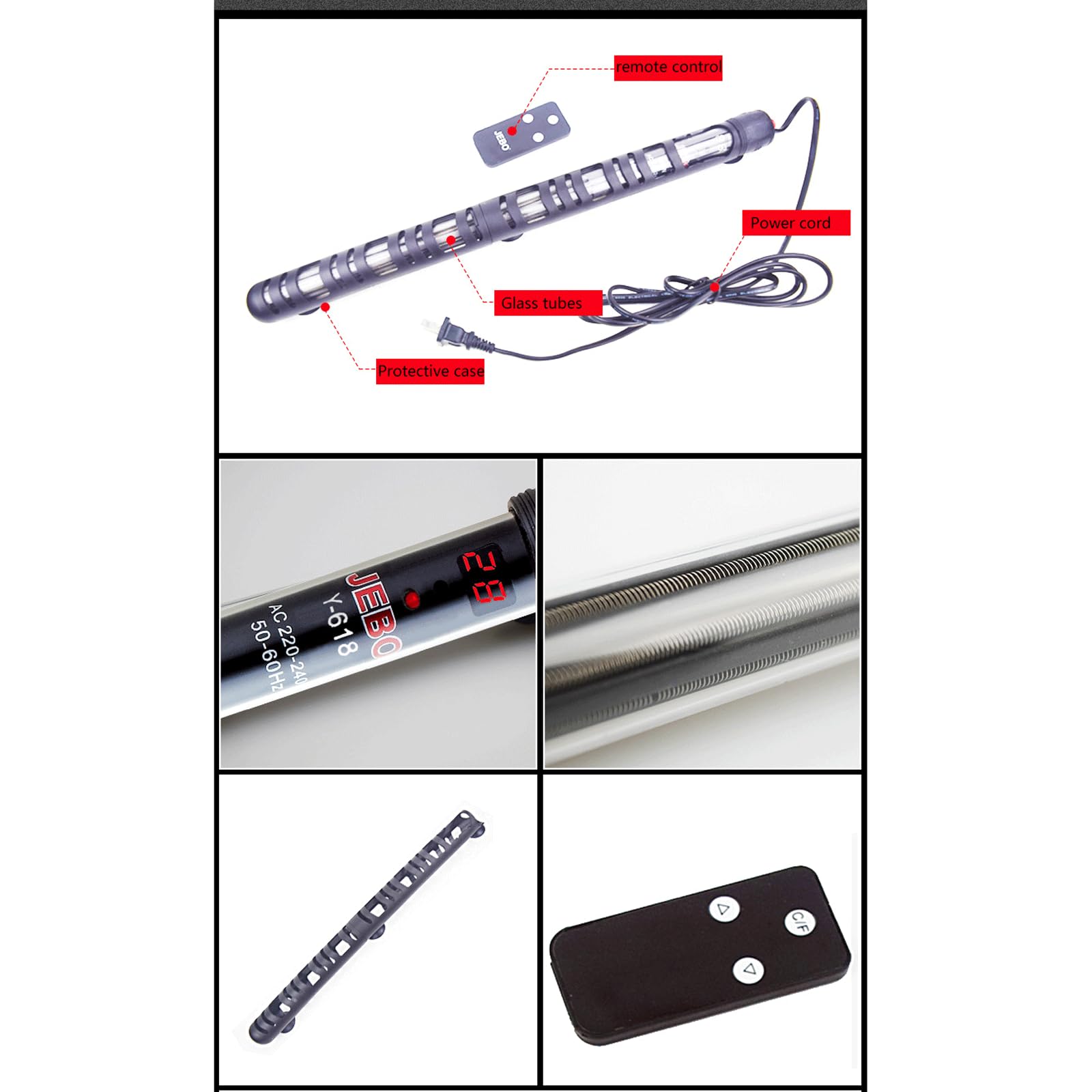 Tiges chauffantes pour Grand Aquarium 500 W avec tiges chauffantes électriques télécommandées, 300 W (300 W)