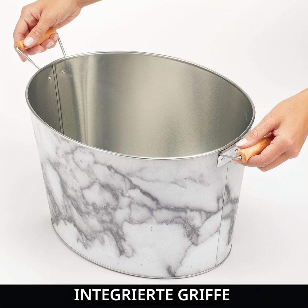 mDesign Flaschenkühler aus Metall – dekorativer Getränkekühler mit Griffen – weiß und grau