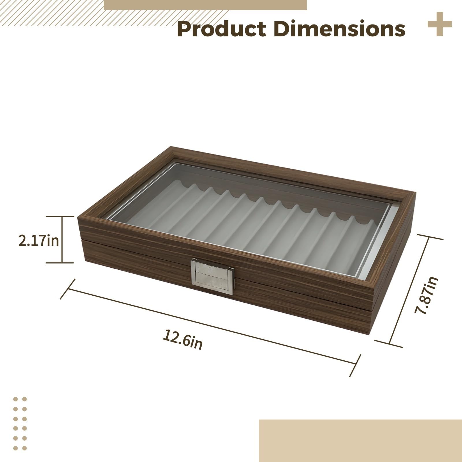 Elegante espositore per penne in legno di noce, con 12 scomparti, con coperchio trasparente e chiusura in metallo, perfetto per collezionisti e decorazioni per scrivania da ufficio