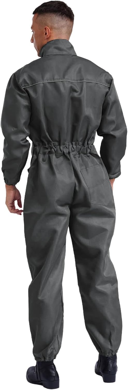 Alvivi Work Overalls for Men One Piece Wear-resistant Mechanics Jumpsuit Long Sleeve Navy Coveralls