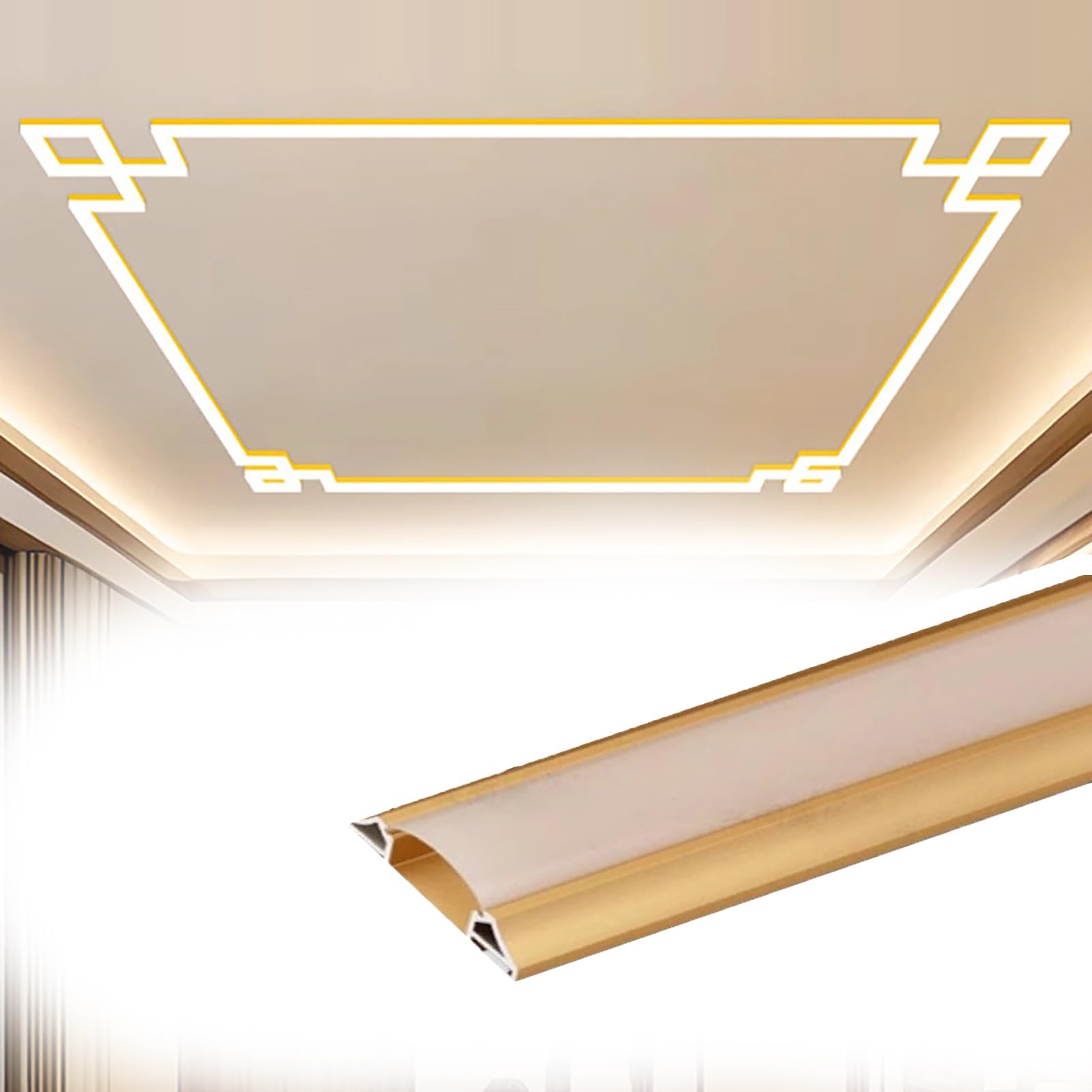 Profili per Strisce Led Striscia LED in Stile Orientale per Battiscopa | Diffusore per Luce LED con Cornice Dorata, Illuminazione Indiretta a LED per Camera da Letto/ Soggiorno