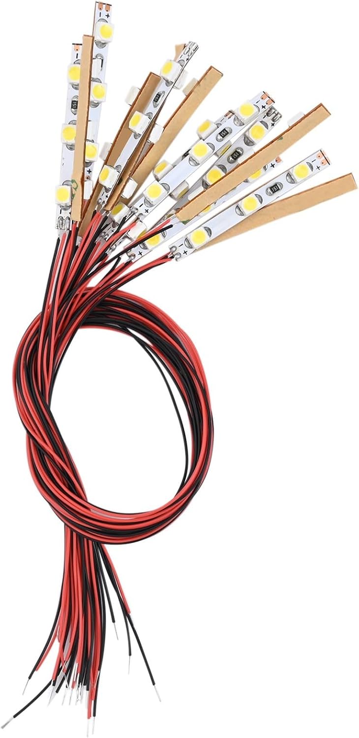 15 Pcs Pre-Wired LED Light Strip for Model Railway, Dollhouse & Building Layouts, Flexible 12V-18V Warm White Lamp Bar Accessories(WARM LIGHT)