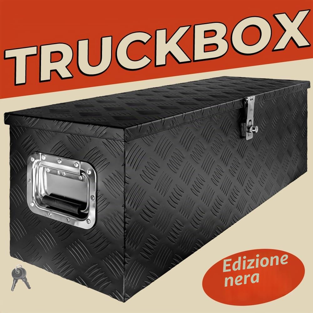 Trucky Scatola per Strumento Nero Cassetta degli attrezzi Cassone per camion Scatola di Alluminio Cassone per rimorchio con coperchio Chiudibile a chiave D100