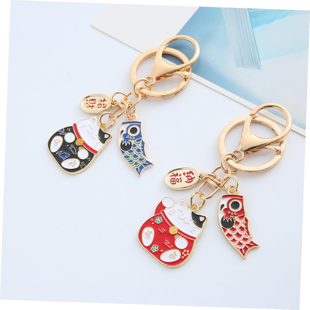 ABOOFAN 2piezas Llavero Del Gato Suerte Llaveros De Dibujos Animados Decorativos Para Bolso Colgantes Únicos Para Llaves De Coche Tema De Año