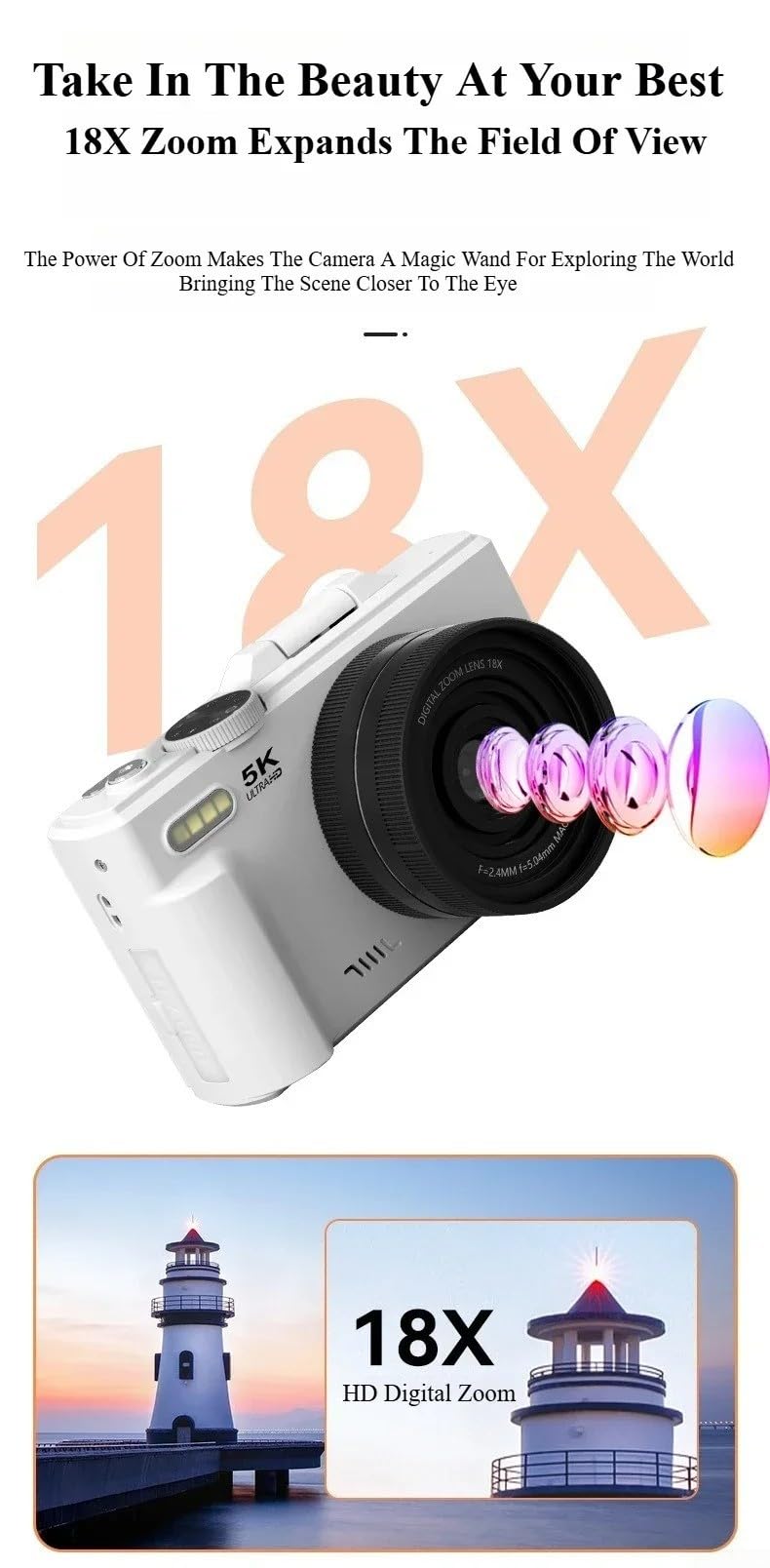 Kamera do vlogowania do 5k 75 MP WiFi 18X do zoomu Flip Display Vlogging (różowa)