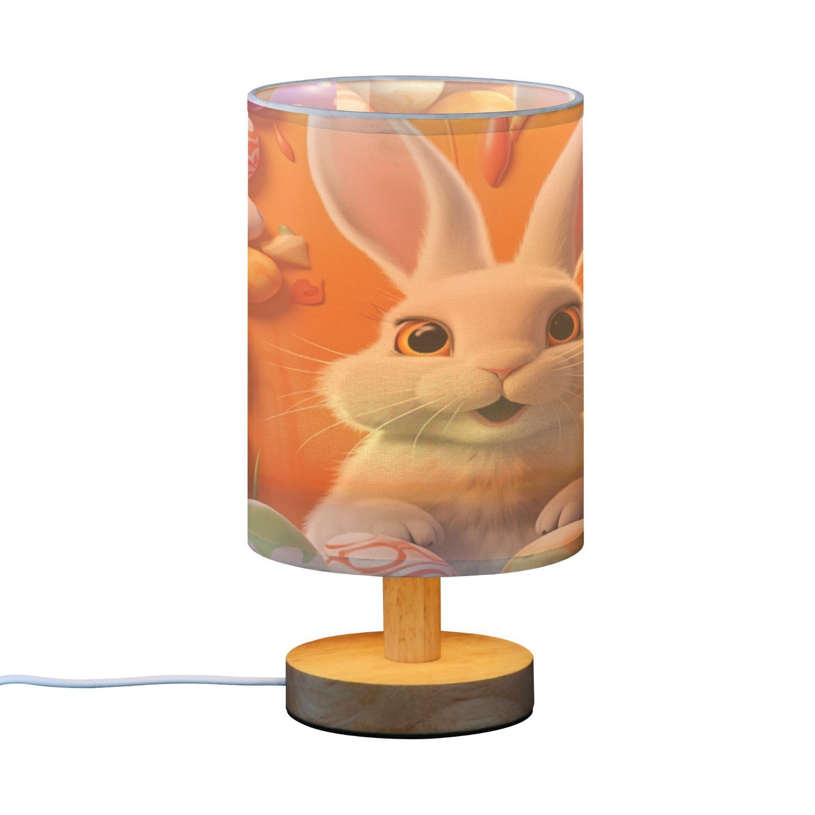 SDMKA Easter Bunny Bedside Table Lamp for Bedroom, Minimalist Nightstand Lamp with Round Fabric Shade for Living Room, Office, No Bulb Required