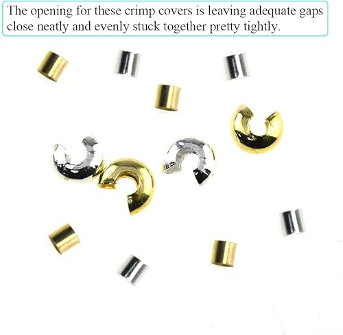 Miniatura 7 de Cuentas de crimpado de tubo pequeño de 0.079 pulgadas y cubiertas de nudo de cuentas de crimpado de 0.157 pulgadas, semicircular, fácil de colocar,