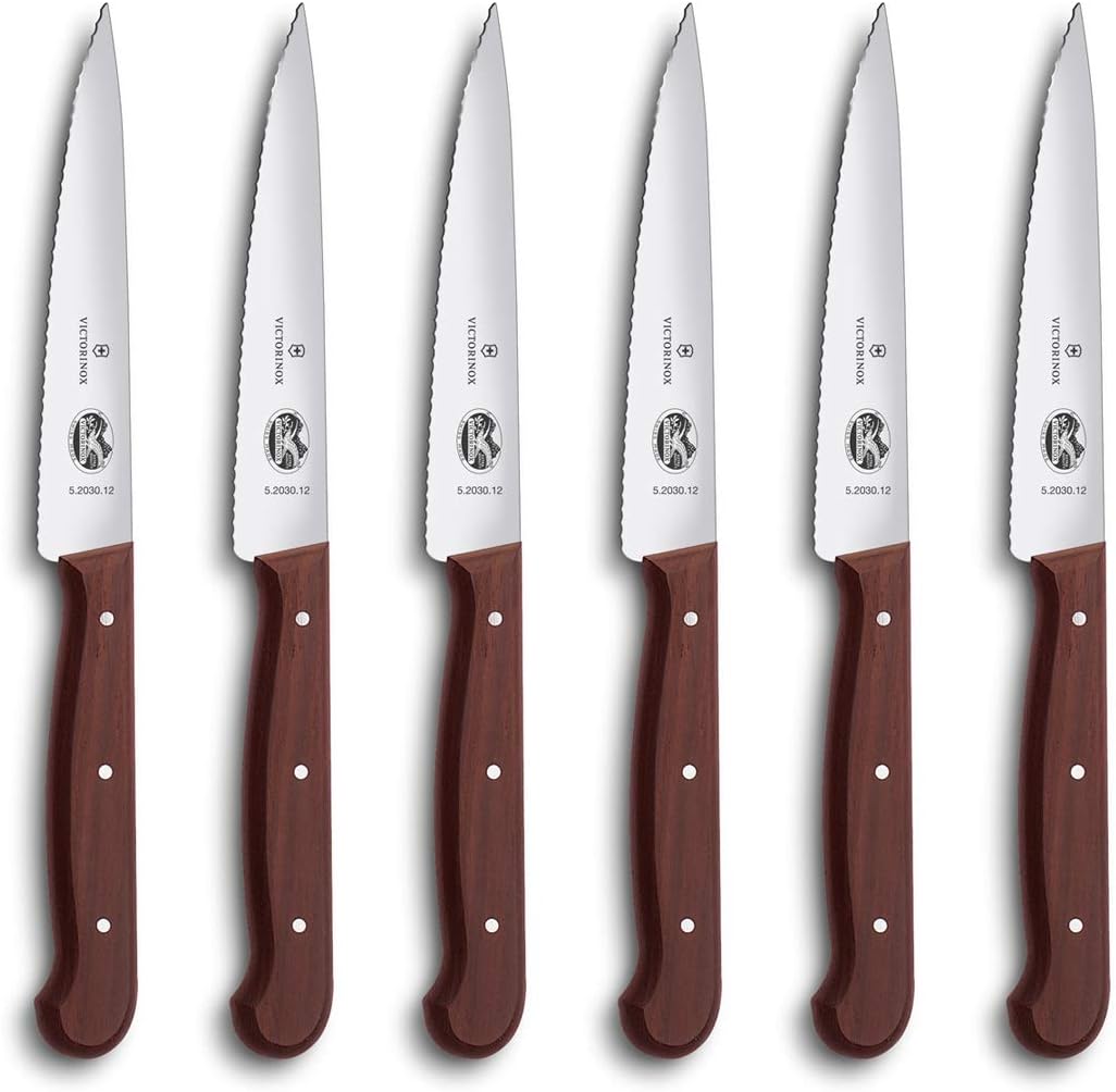 Amazon.com: Victorinox-Swiss-Army-Cutlery Rosewood Serrated Steak Knives,  Pointed-Tip, 4.75-Inch, 6-Piece : Home & Kitchen