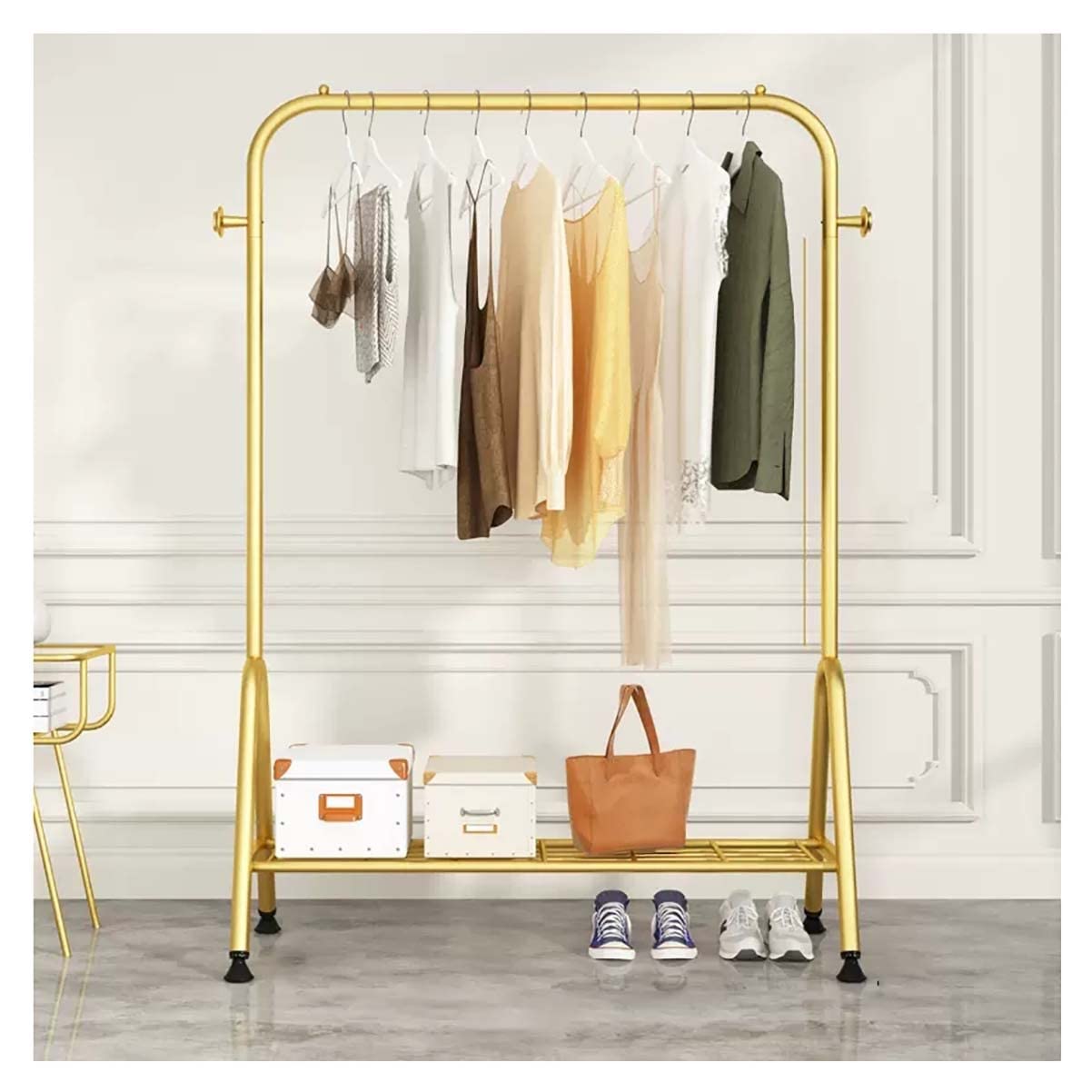 YNBSHGAA Freestanding Garment Coat Rack, Metal Clothing Rack Hanging Rail Clothes Stand for Corridor Bedroom Retail Store/Gold/120Cm,Gold-100Cm