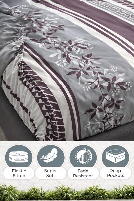 Image of Single Size Elastic Fitted Bedsheet with 1 Pillow Cover - Glace Cotton, Fits 48x72 Inch Mattress (up to 8-inch Depth), All-Around Elastic,Wine Floral