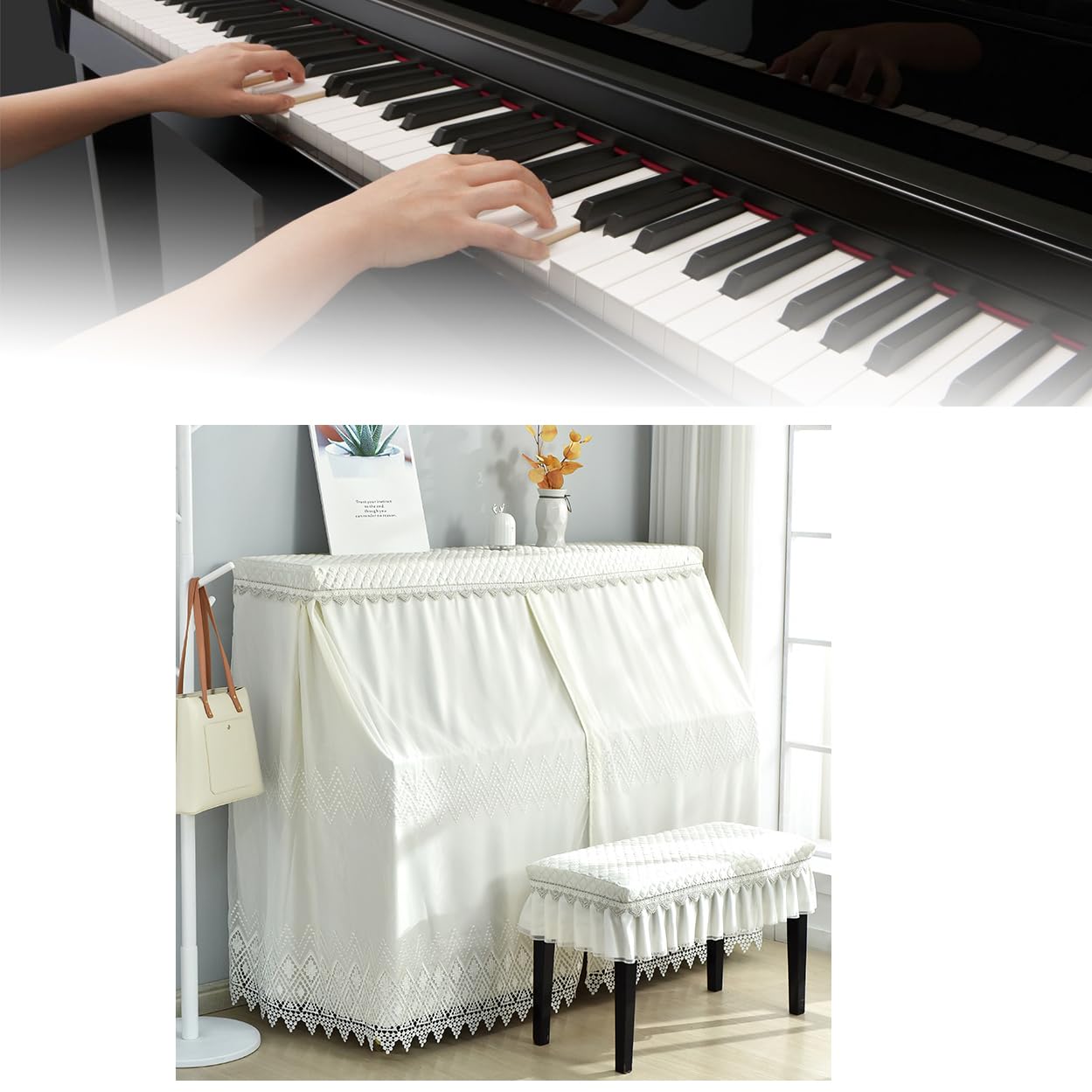 Copertura Per Pianoforte Verticale - Impermeabile E Antipolvere - 153x110x35cm - Tessuto Poliestere - Foto 4
