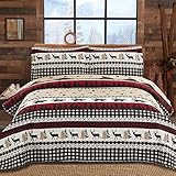 CHESITY Queen Size Quilt Lodge Bedspread Plaid Quilts Set Rustic Cabin Bedding Coverlet Black Deer B