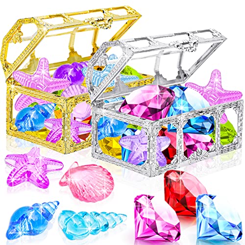 Mgparty 24Pcs Diving Gem Pool Toy Colorful Diamonds Set With Treasure Pirate Box Summer Underwater Swimming Toys For Boys And Girls #TOP16
