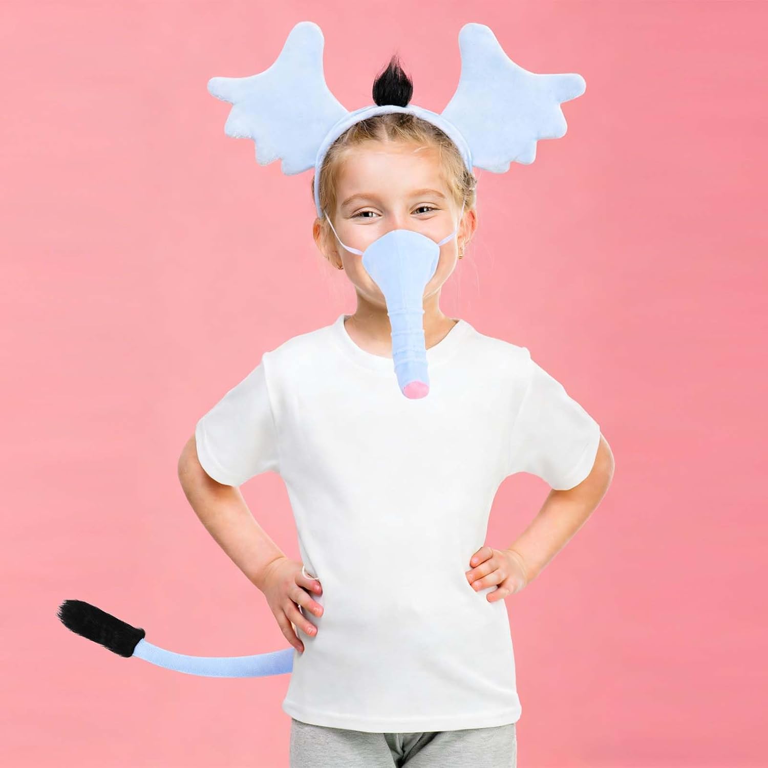 6 PCS Elephant Costume Set Include Headband Tutu Skirt Tail Gloves Socks and Pom Pen for World Book Day Dress Up - Image 8