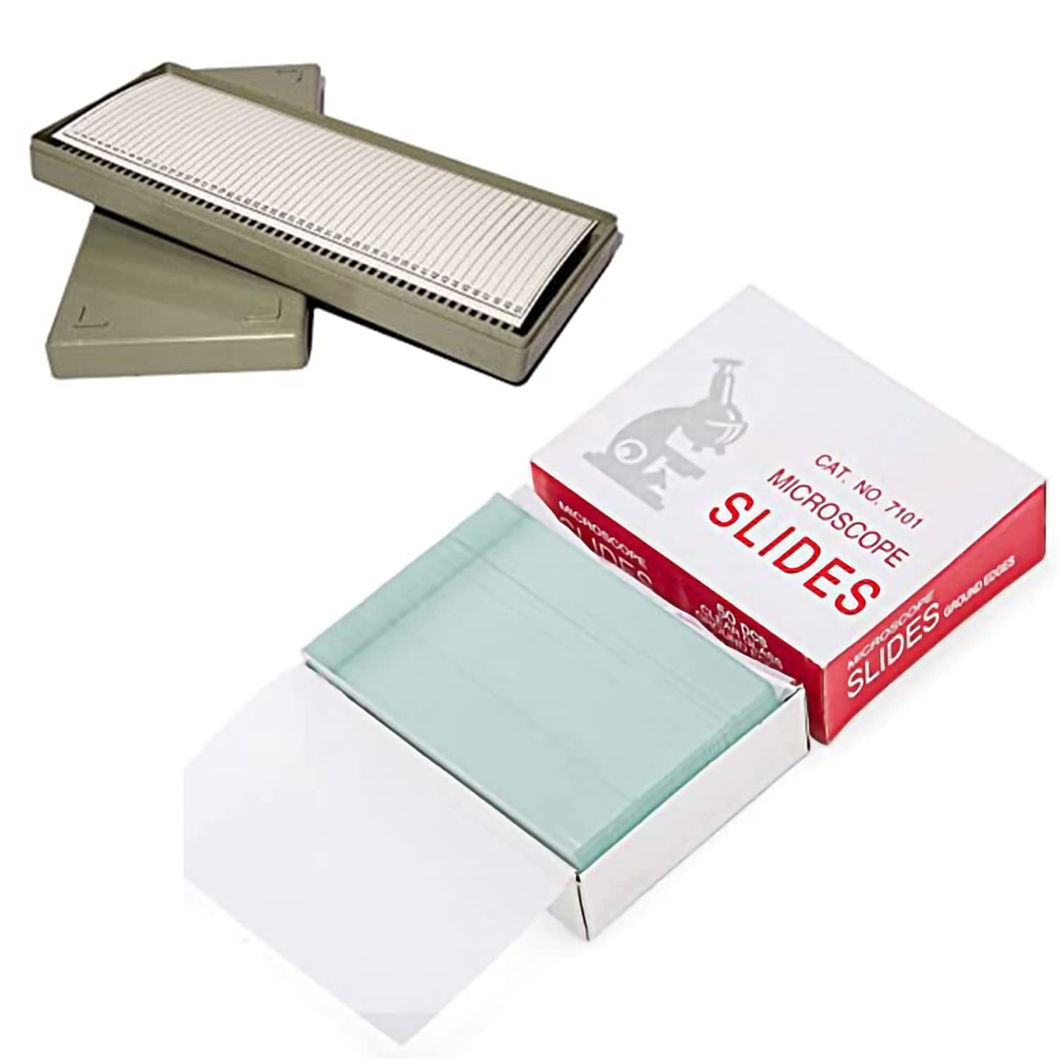 Clear & Sure Microscope Glass Slide and 50 Slide Box, Ground Edges & Lint Free Packing | 25.4x76.1mm | Pack of 50 Slide