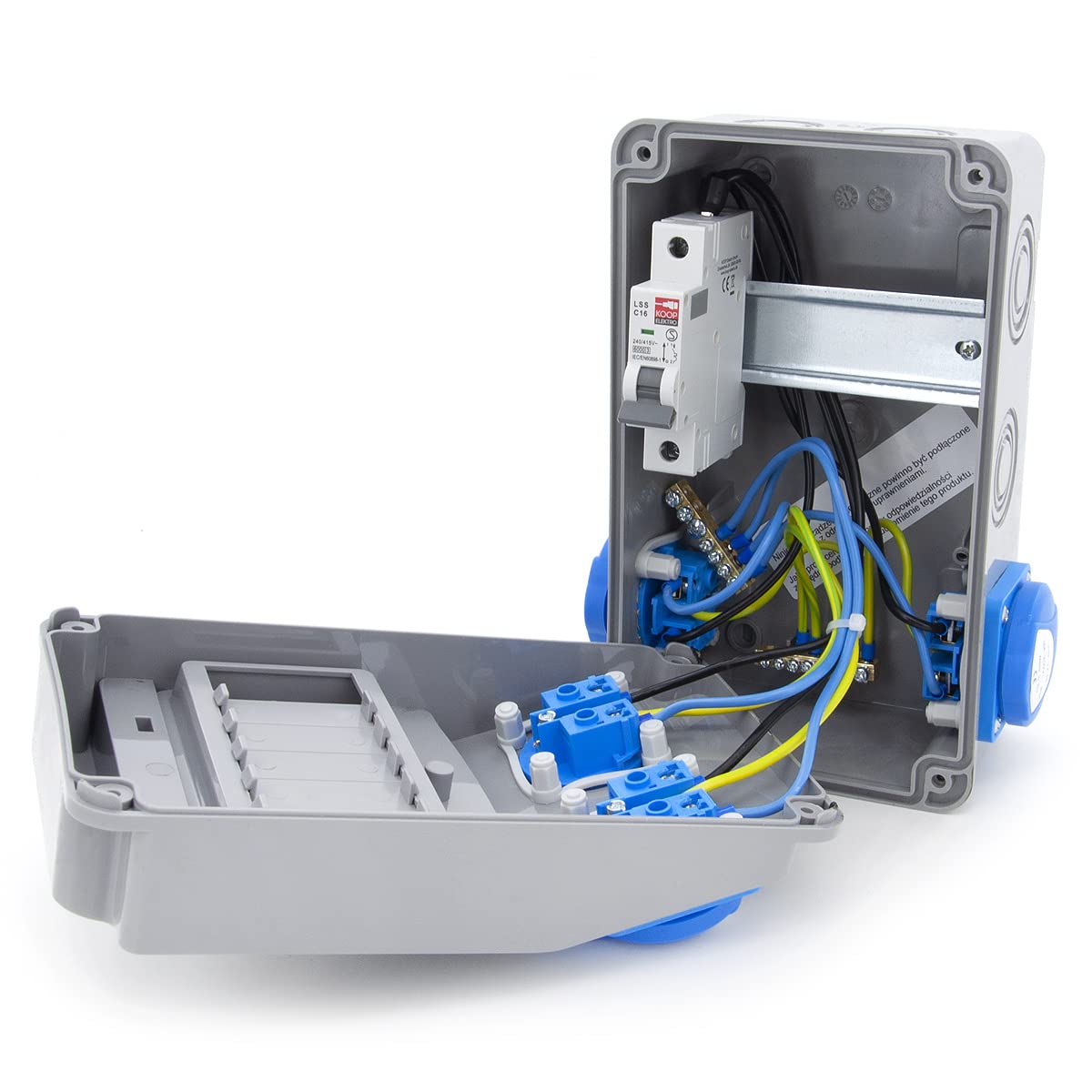 Distribuidor De Corriente De Pared ELS Elektrotechnika, 4 Tomas Schuko 230V, 4 Disyuntores C16 Y FI 40/2/0.03A, IP54 Para Interior Y Exterior