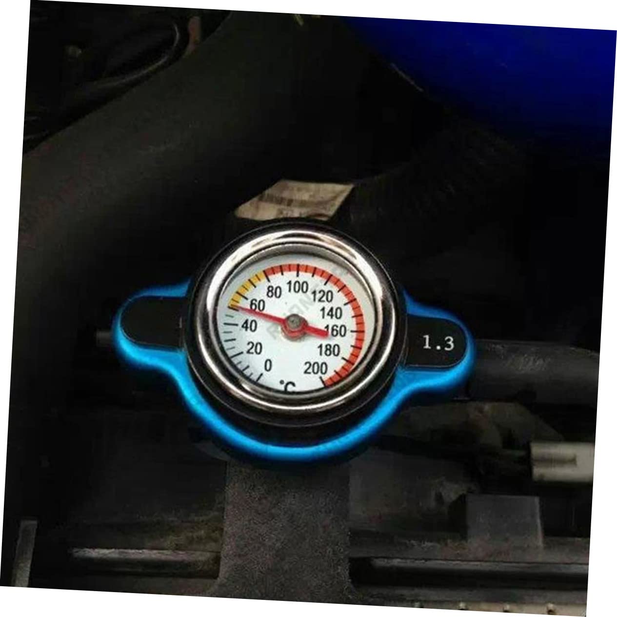 UKCOCO Bouchon de Radiateur pour Voiture avec Indicateur de Température Clair 1,3 Bar Grand Format en Alliage D'aluminium et Abs pour Contrôle Facile du Liquide de Refroidissement