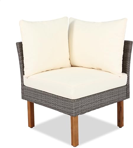 Miniatura 7 de Juego de conversación al aire libre con patas de madera de acacia y mesa, juego de muebles de ratán de patio de 9 piezas con mesa de centro y