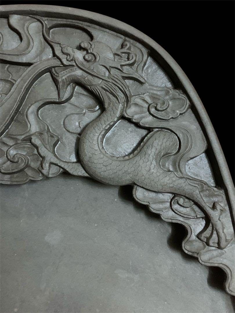 端渓硯 サイズ20.5cm13.5cm 龍 竜 石眼 書道具 中国美術 唐物 古硯