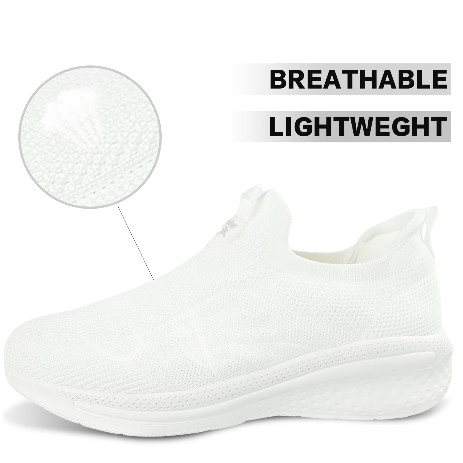 Giniros Women's Comfort Walking Shoes Athletic Lightweight Breathable Mesh Running Shoes Fashion Slip on Sneakers White 8