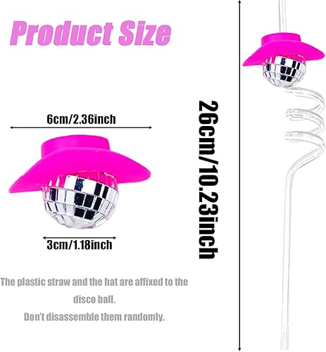 Miniatura 3 de 10 popotes de bola de discoteca con espejo, decoraciones de fiesta de discoteca de los años 70, mini sombrero de vaquera, pajitas de cóctel para