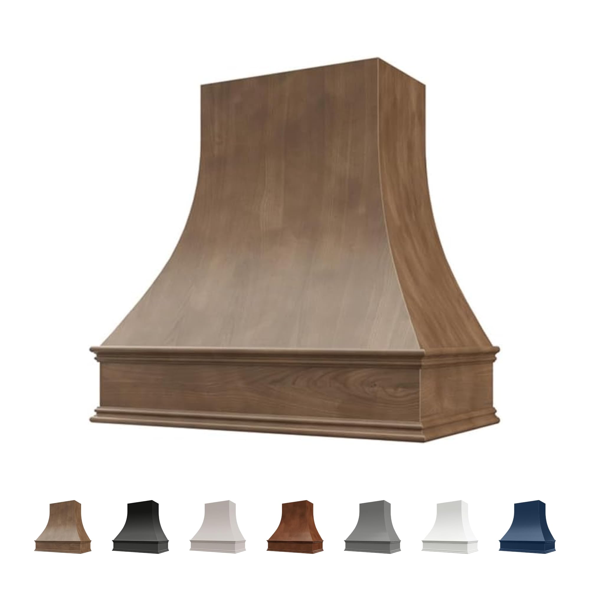 American Walnut Range Hood Cover, Curved Front, 43.5"W x 48"H