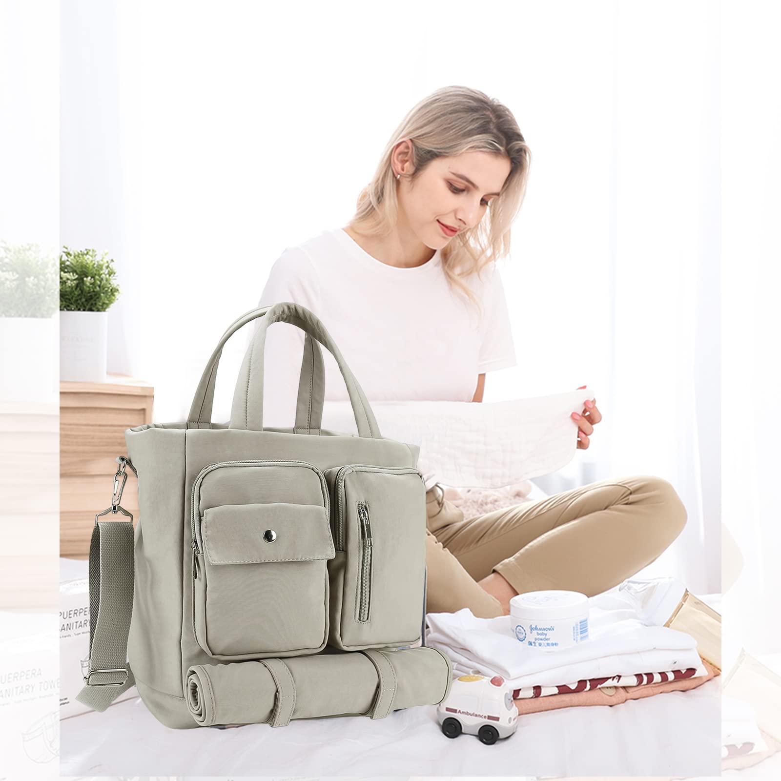 SONARIN Multifuncional Gran Capacidad Bolsa de Pañales para Bebés,Impermeable Ligero Materna Messenger Bolsos Bandolera Portátil Bolsa de Viaje para Pañales con Cambiador