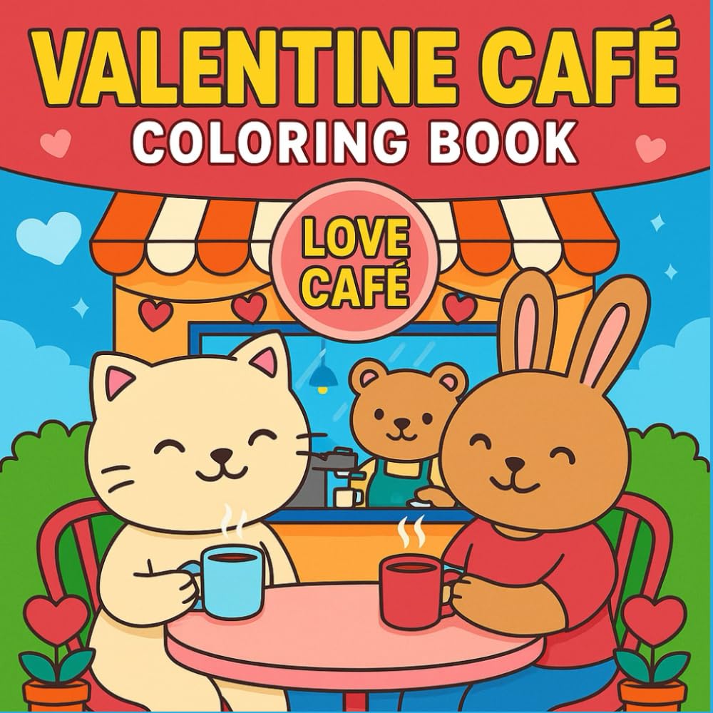 Valentine Café Coloring Book: Relaxing Love-Themed and coffee shop Scenes for All Ages