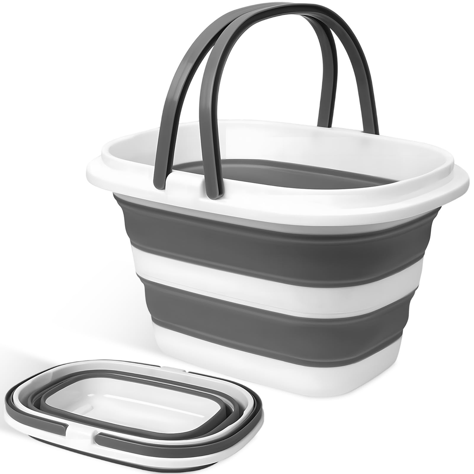 Cubo Plegable de Silicona y Plástico 16L con Asas, Barreño Limpieza Portátil, Palangana Ahorra Espacio, Balde de Agua Multiusos, Cesta Colada Casa para Camping, Excursiones, Cocina, Aire Libre y Coche