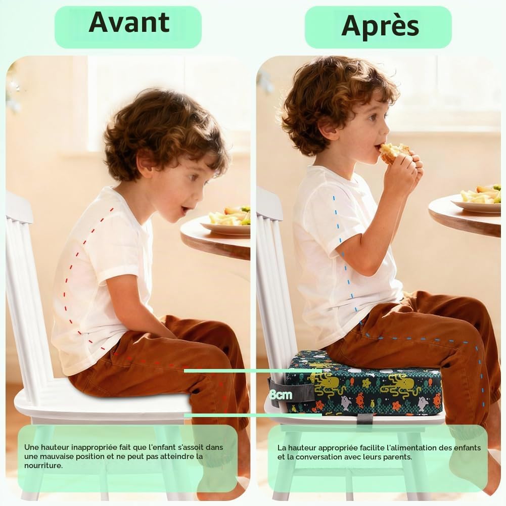 HOTUT Rehausseur Chaise Enfant Coussin, Rehausseur de Chaise pour Enfant pour la Table, Fort Support, 2 Sangles, Boucle de Sécurité, Amovible, Coussin de Chaise Surélevée(Monde Sous-marin)