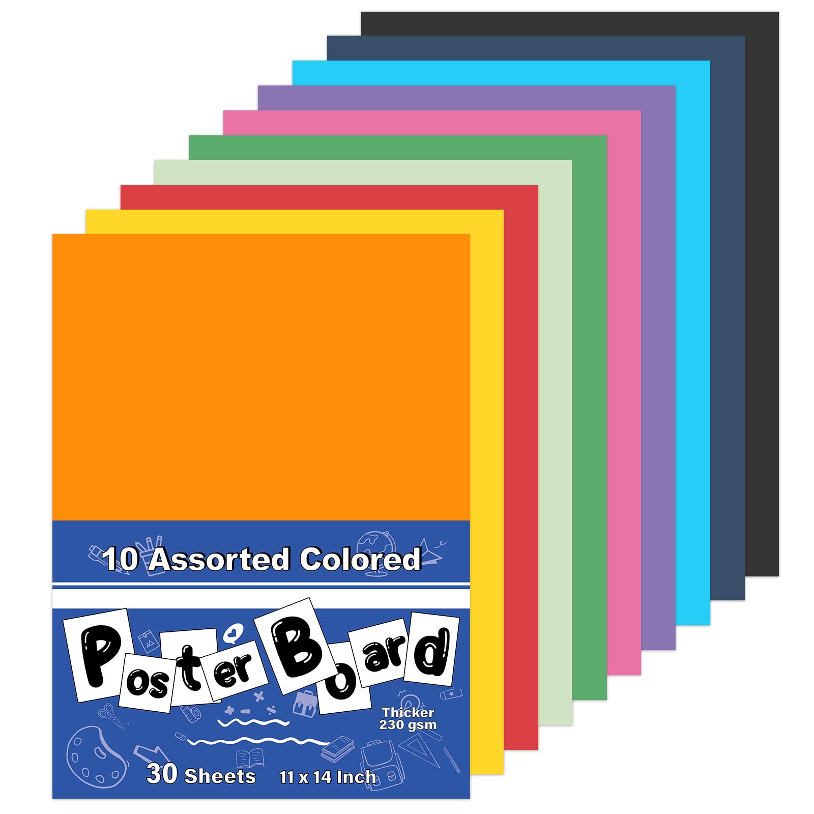 Colored Poster Board, 30 Sheets Large Size 11 x 14 Inch 10 Assorted Neon Poster Paper Trifold Poster Board Bulk for Art Display, Crafts, Projects, and