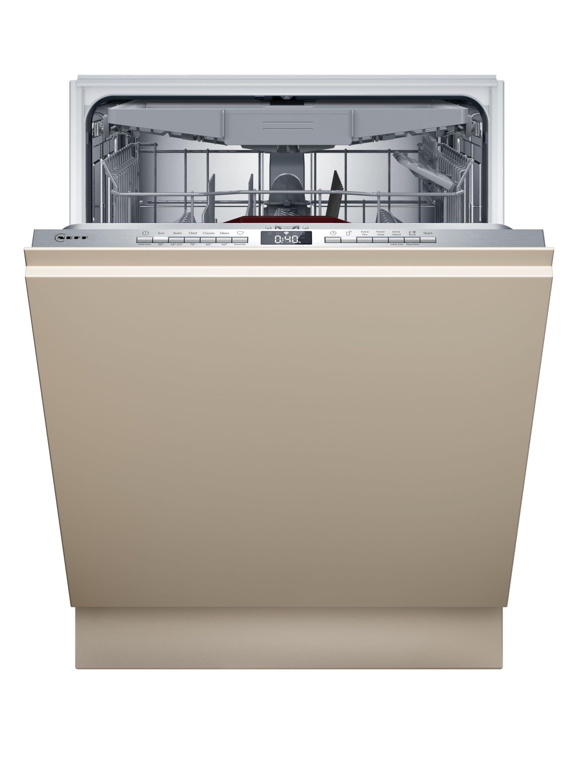 NEFF N 50 Vollintegrierbarer Geschirrspüler 60 cm, S155HCX03E, Made in Germany, Flex 1-Korbsystem für einfaches Beladen, Chef 70 °C, Programme-Download, AquaStop, InfoLight, Home Connect | Made in Germany, Flex 1 Korbsystem mit extra Besteckschublade, Che