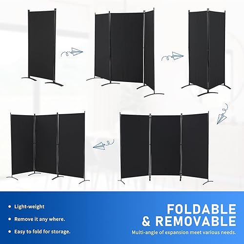 Miniatura 6 de OUTGAVA Divisor de habitación portátil de 3 paneles, pantalla de privacidad plegable de 6 pies, separador de habitación independiente para oficina,