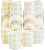 Vista 1 de Sparkle and Bash Gingham Cups - 100 Pack, 4 oz, Pastel Gingham - Mini Disposable Paper Cup for Espresso Shots - Pastel Disposable Coffee Cups Pastel