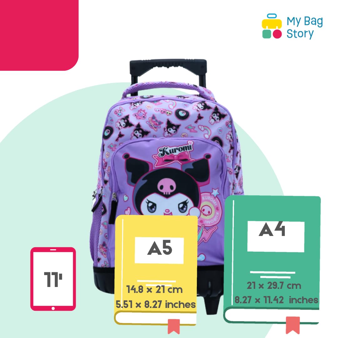 mybagstory | Mochila con ruedas Kuromi | Mochila escolar 3 compartimentos | Escuela Primaria Niña y Niño | Morado de Alta Resistencia | Ideal para regresar a la escuela y CP CE1 CE2
