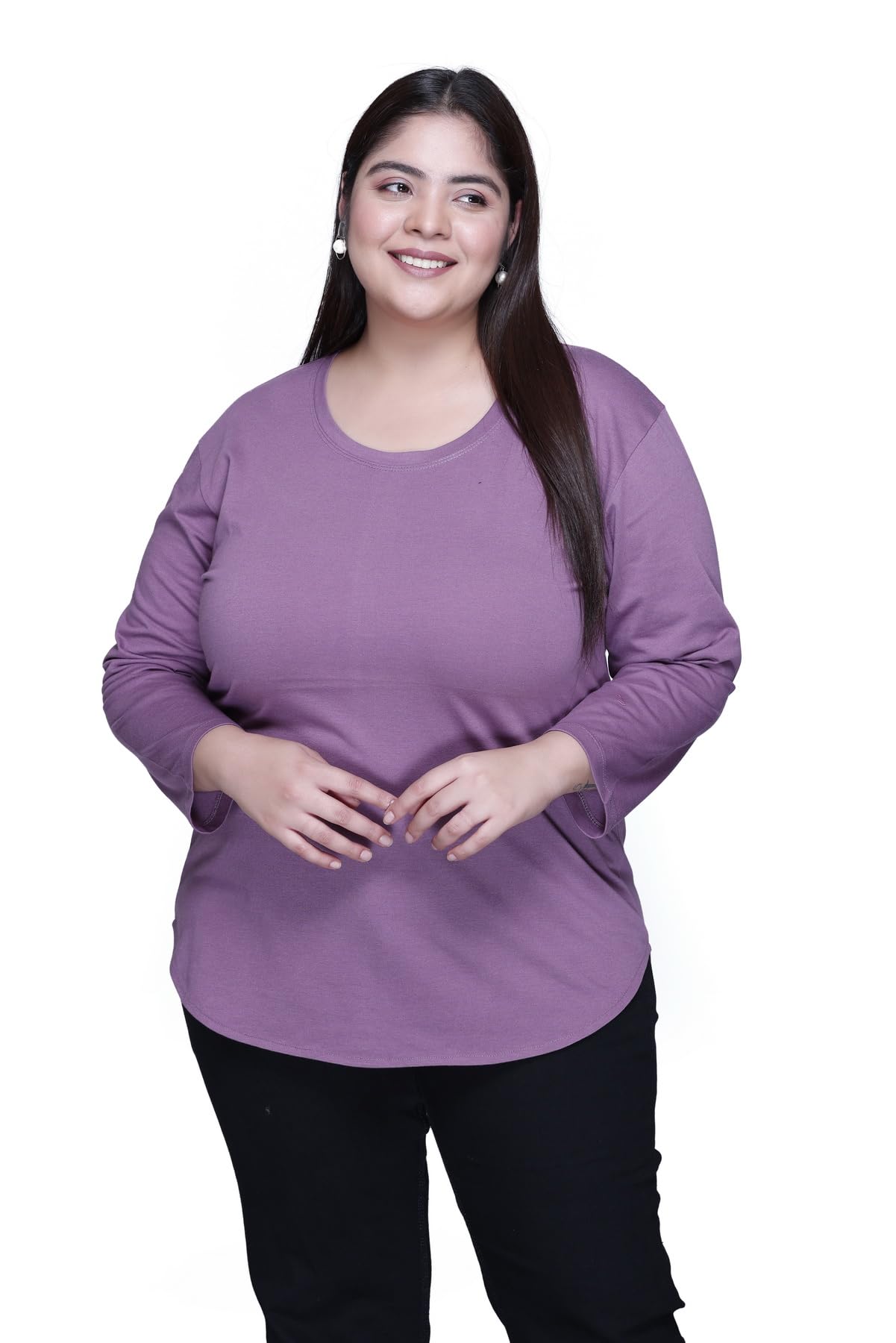 rysh Women's Solid Cotton Plus Size Longline T-Shirt Full Sleeves-picture-15