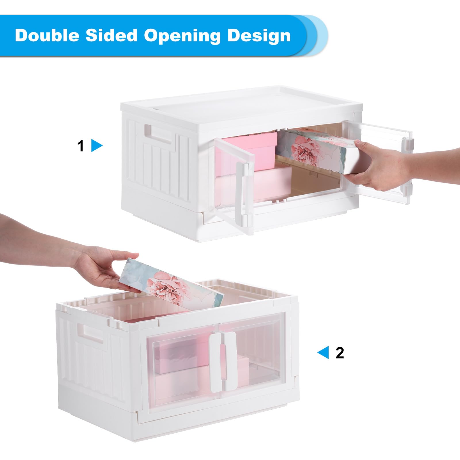 PATIKIL Contenitori Di Plastica Con Coperchio x x Pollici Pezzi Scatole Di Archiviazione Impilabili Con Ruote Porta Trasparente Doppia Apertura Organizzatore Armadio Pieghevole