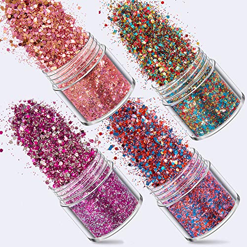 YUEMING 12 Stuks Face Glitter Chunky Glitters, Nagel Pailletten, Sequin Pailletten Poeder Glanzende, Iriserende Vlokken… - Image 4