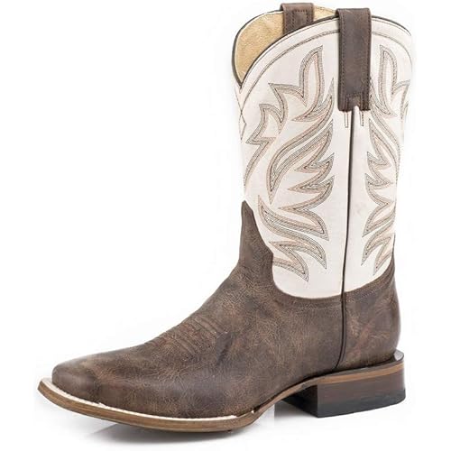 ROPER Mens White/Brown Leather Parker 11In Cowboy Boots