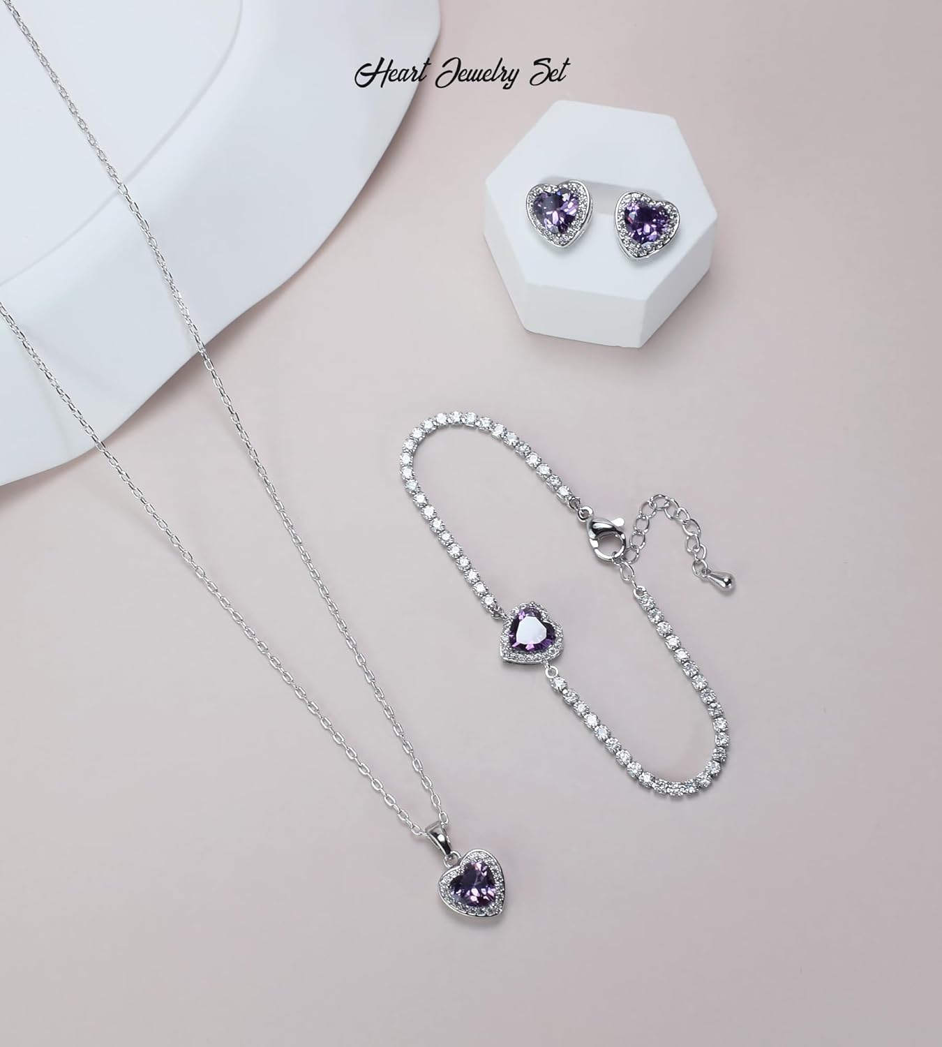 UDYLGOON Valentines Day Gift Cubic Zirconia LOVE Heart Jewelry Set Earrings Necklace Bracelet Set for Women Wedding Party Anniversary Birthday - Image 2