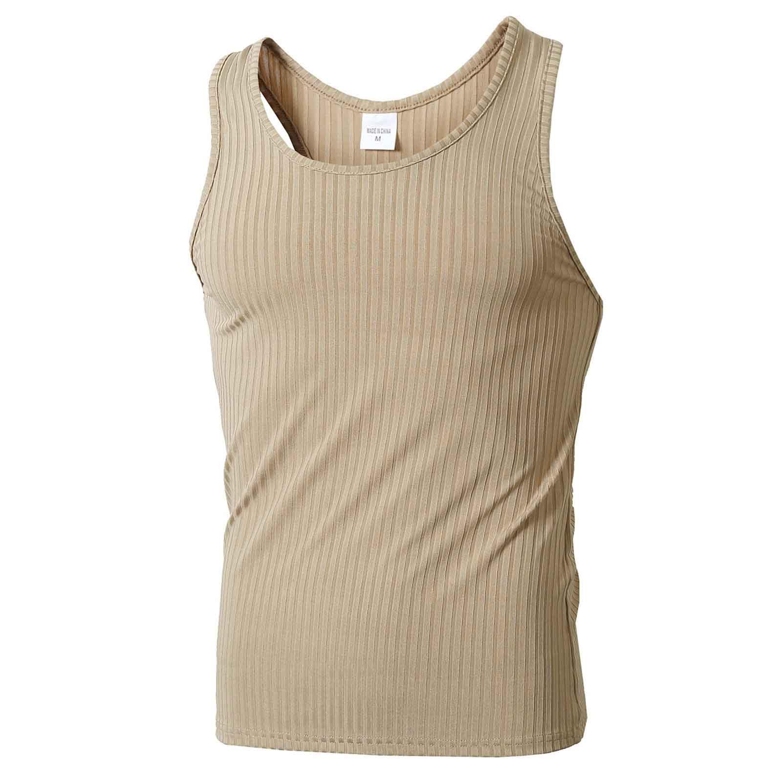 Aopir Men's #G03-Khaki Compression Kint Shirt Slimming Body Shaper Vest Workout Tank Tops Abs Abdo Tummy Control Undershirts