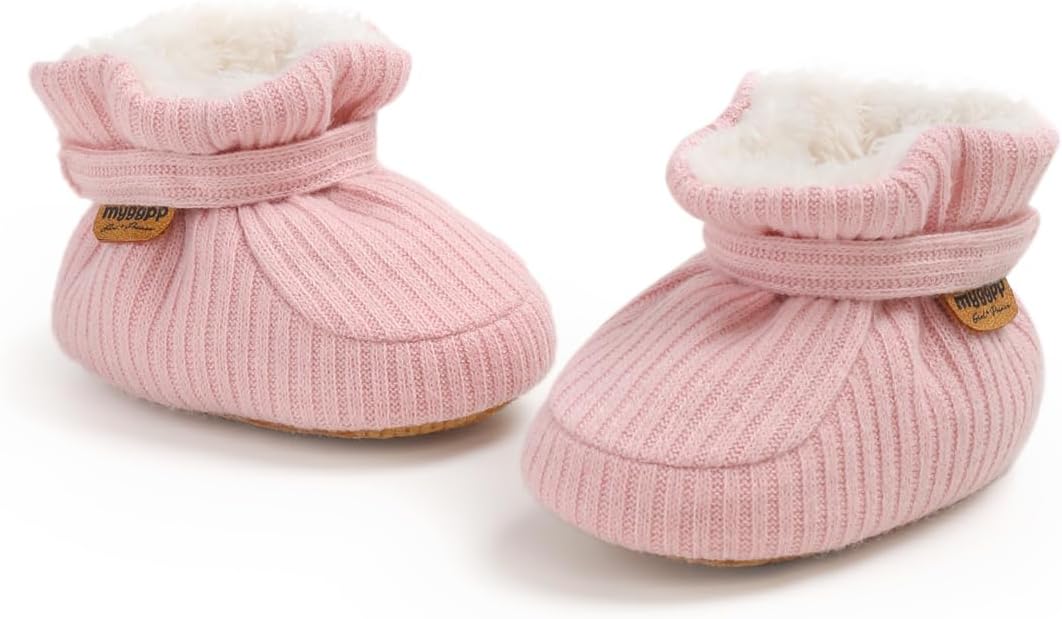 Infant Baby Boys Girls Cozy Fleece Booties Stay on Slippers Non Slip Soft Gripper Sock Shoes Toddler First Walker Newborn Crib Birthday Shower Gift