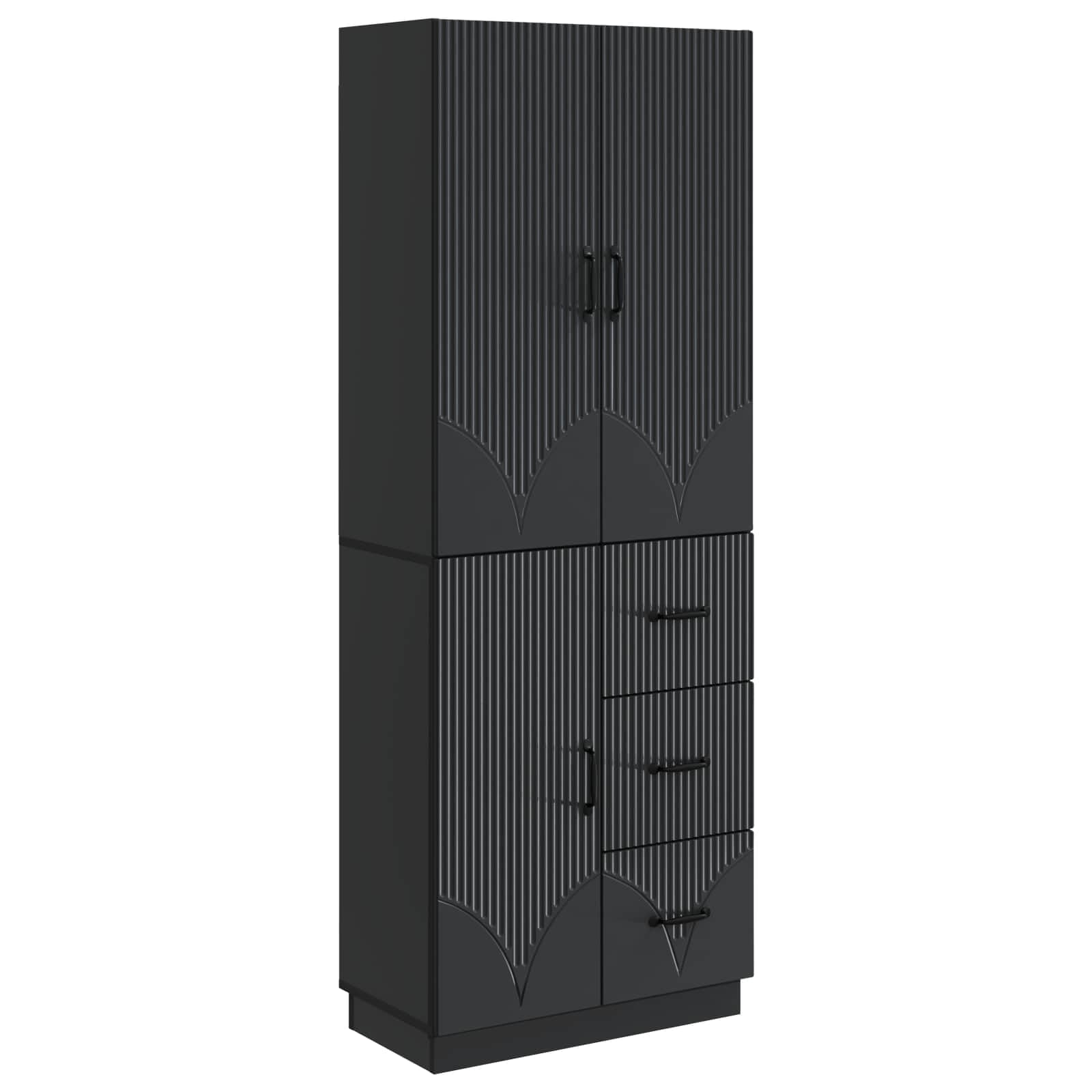 Armario de madera negro con 3 estantes y 3 cajones para almacenamiento modular