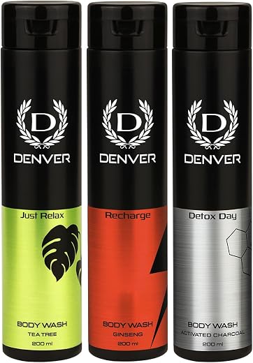 DENVER Just Relax + Detox Day + Recharge Body Wash - 200ML Each Pack of 3) | Germ Protection &amp; Deep Cleansing Shower Gel E...