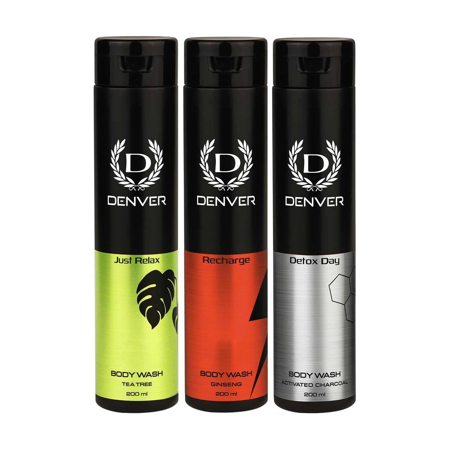 DENVER Just Relax + Detox Day + Recharge Body Wash - 200ML Each Pack of 3) | Germ Protection & Deep Cleansing Shower Gel E...