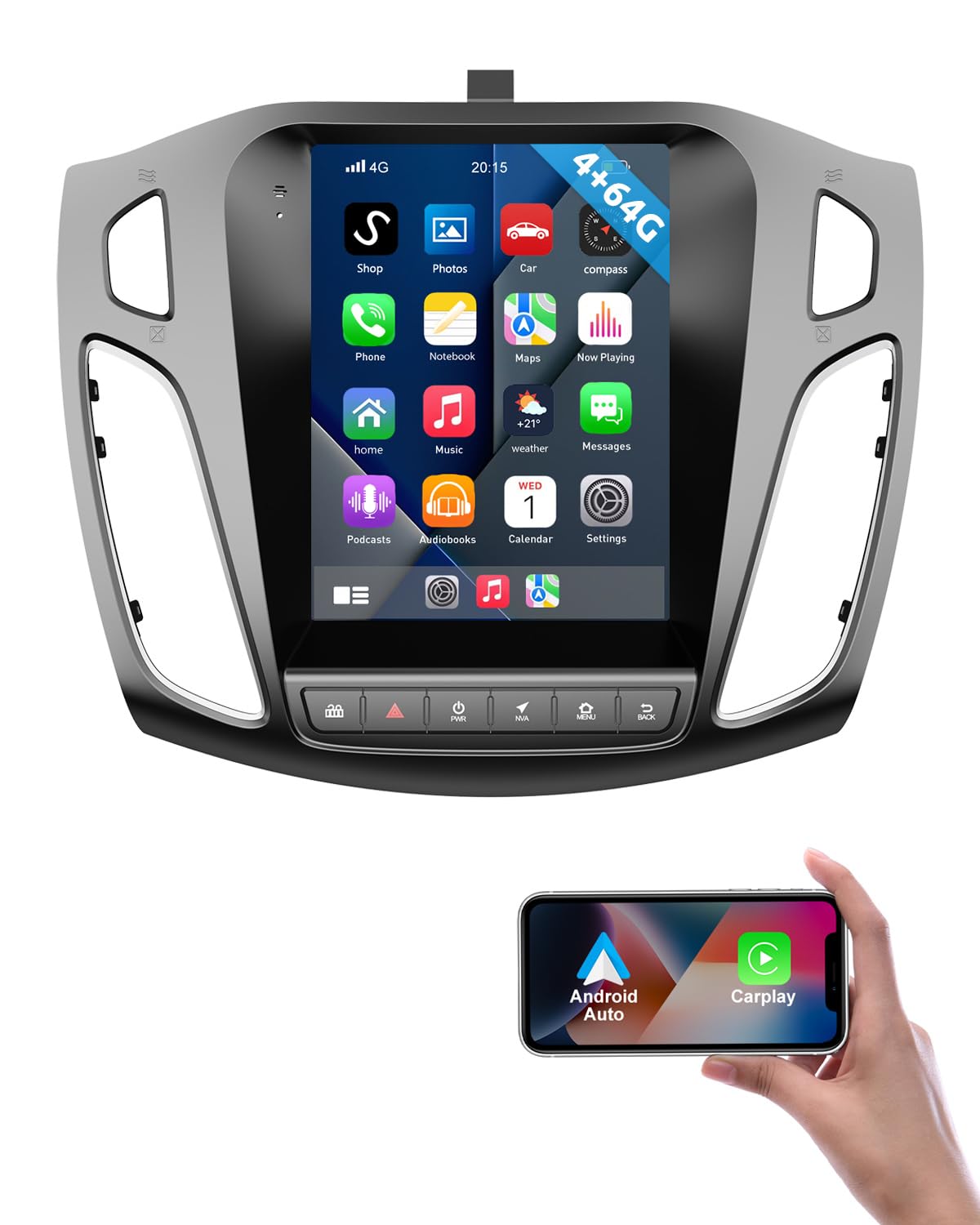 ESSGOO 4+64G Wireless Carplay und Android Auto Autoradio Für Ford Focus Mk3 2012-2018, 9,7 Zoll 1080P Touchscreen Android14 Auto Radio mit Bluetooth FM RDS GPS USB WiFi