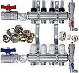  Distribuidor circuito de calefacción, suelo radiante FULL con caudalímetro Topmeter S, válvulas de bola, circuitos de calefacción termómetro NORDIC- 4 circuitos de calefacción